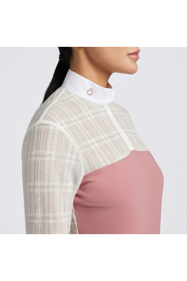 Cavalleria Toscana Dames Wedstrijdshirt Jacuard Jersey Zip L/S Roze Cavalleria Toscana Dames Wedstrijdshirt Jacuard Jersey Zip L/S Roze