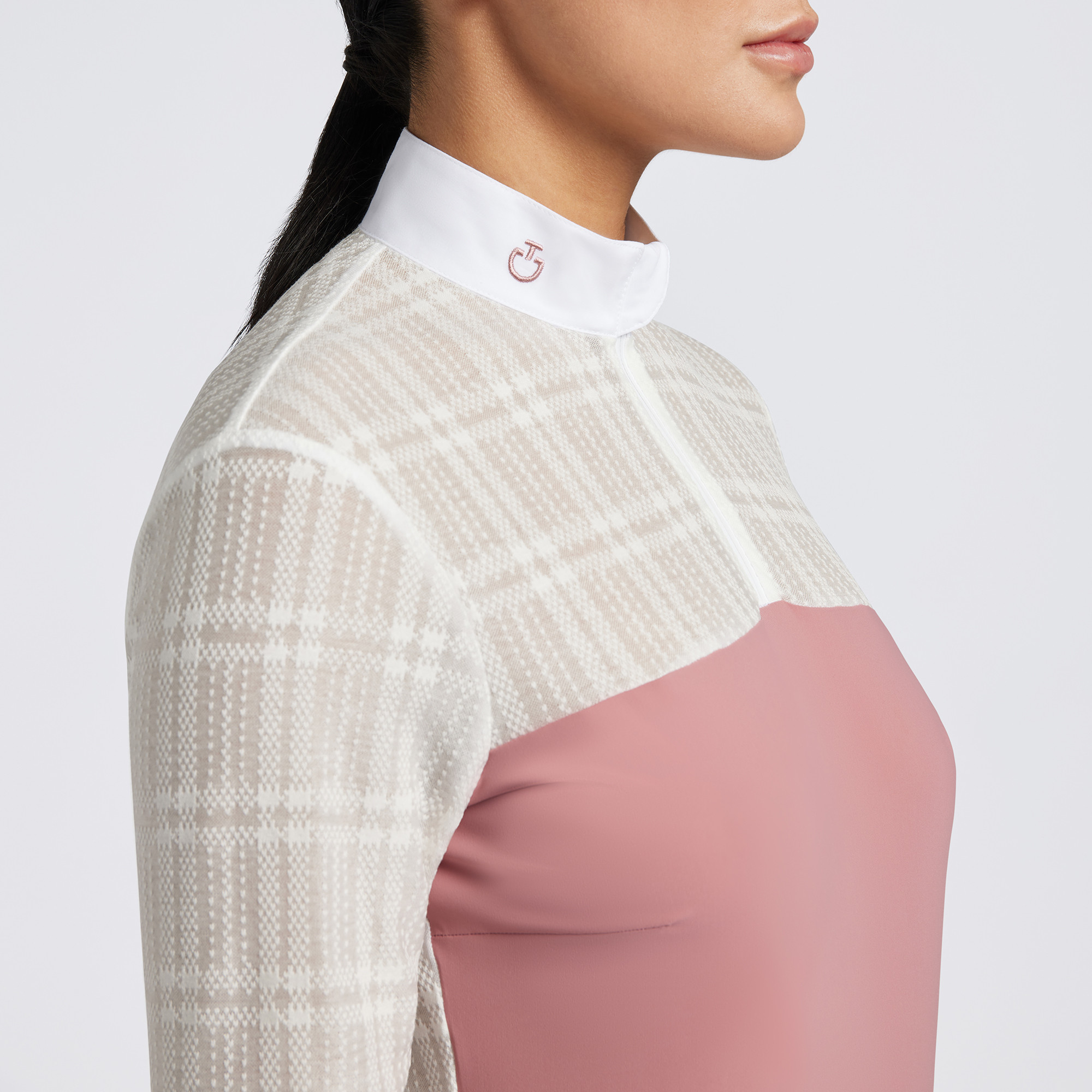 Cavalleria Toscana Dames Wedstrijdshirt Jacuard Jersey Zip L/S Roze Cavalleria Toscana Dames Wedstrijdshirt Jacuard Jersey Zip L/S Roze