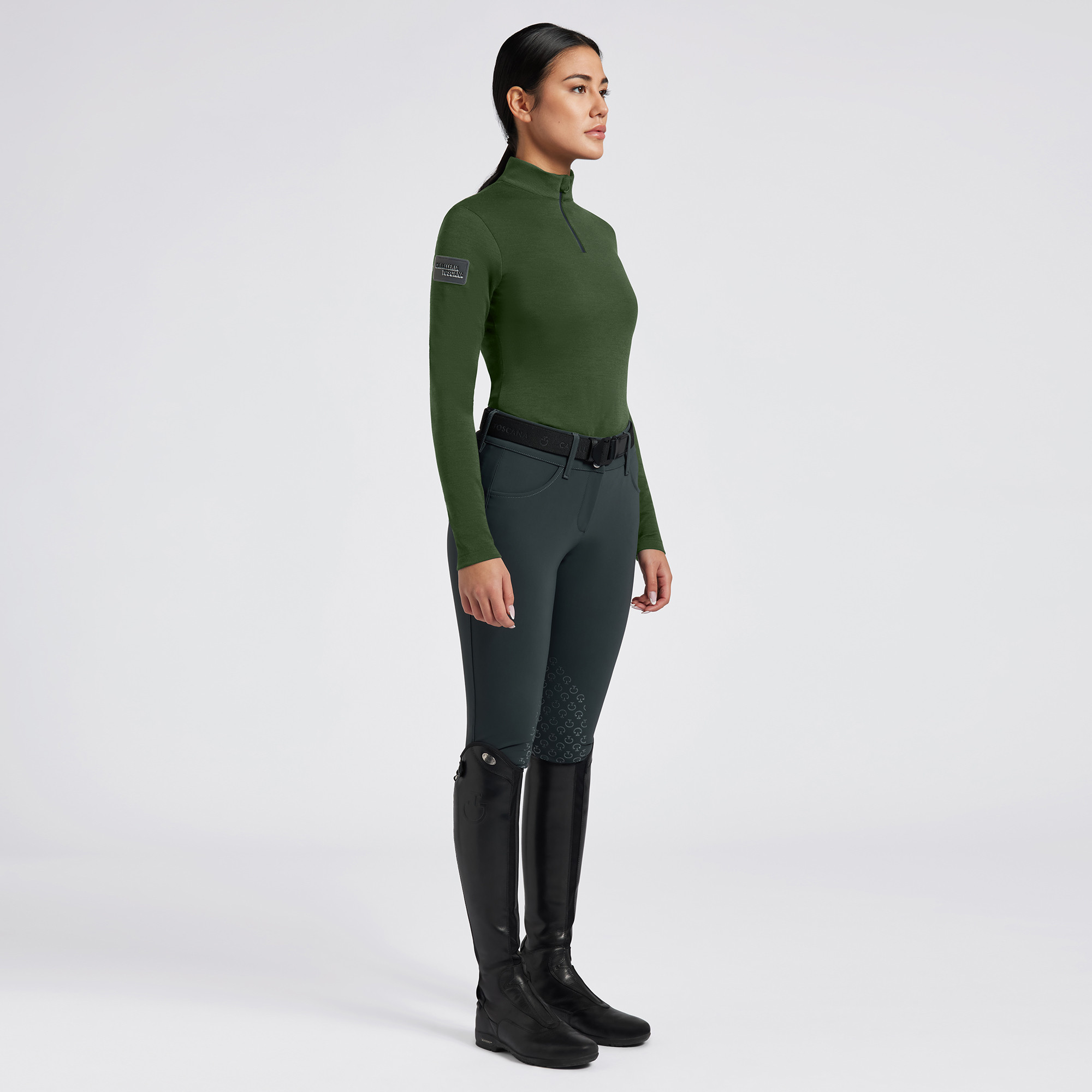 Cavalleria Toscana Dames Tech Wool Half Zip Trainingsshirt - Groen Cavalleria Toscana Dames Tech Wool Half Zip Trainingsshirt - Groen