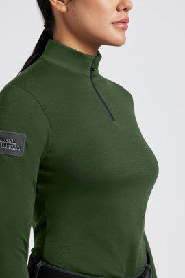 Cavalleria Toscana Women's Tech Wool Half Zip Turtleneck Shirt - Green Cavalleria Toscana Women's Tech Wool Half Zip Turtleneck Shirt - Green