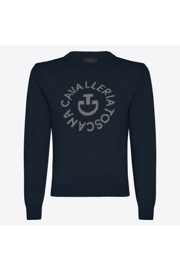Cavalleria Toscana Orbit Crew Neck Cashmere Blend Sweater - Navy Cavalleria Toscana Orbit Crew Neck Cashmere Blend Sweater - Navy