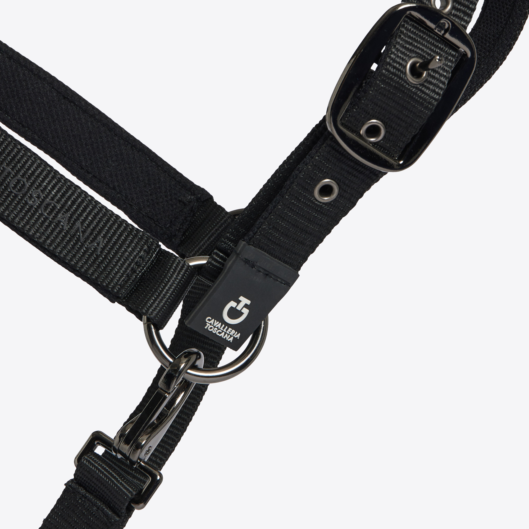 Cavalleria Toscana Verstelbaar Nylon Halster Met Touw Zwart - stevig