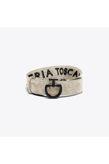 Dames Suede Riem Tufted CT Logo Beige - chique casual riem