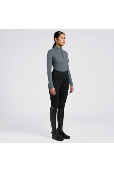 Cavalleria Toscana Dames Turtleneck Jersey Fleece Half Zip - Donkergrijs Cavalleria Toscana Dames Turtleneck Jersey Fleece Half Zip - Donkergrijs