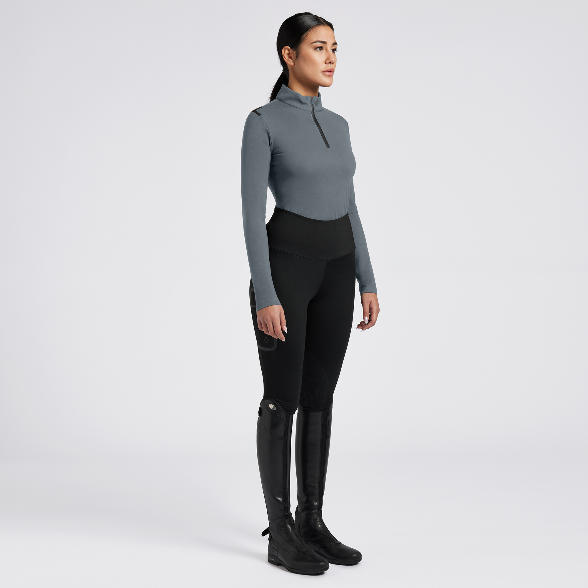 Cavalleria Toscana Women's Turtleneck Jersey Fleece Half Zip - Dark Grey Cavalleria Toscana Women's Turtleneck Jersey Fleece Half Zip - Dark Grey