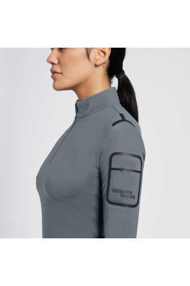 Cavalleria Toscana Dames Turtleneck Jersey Fleece Half Zip - Donkergrijs Cavalleria Toscana Dames Turtleneck Jersey Fleece Half Zip - Donkergrijs