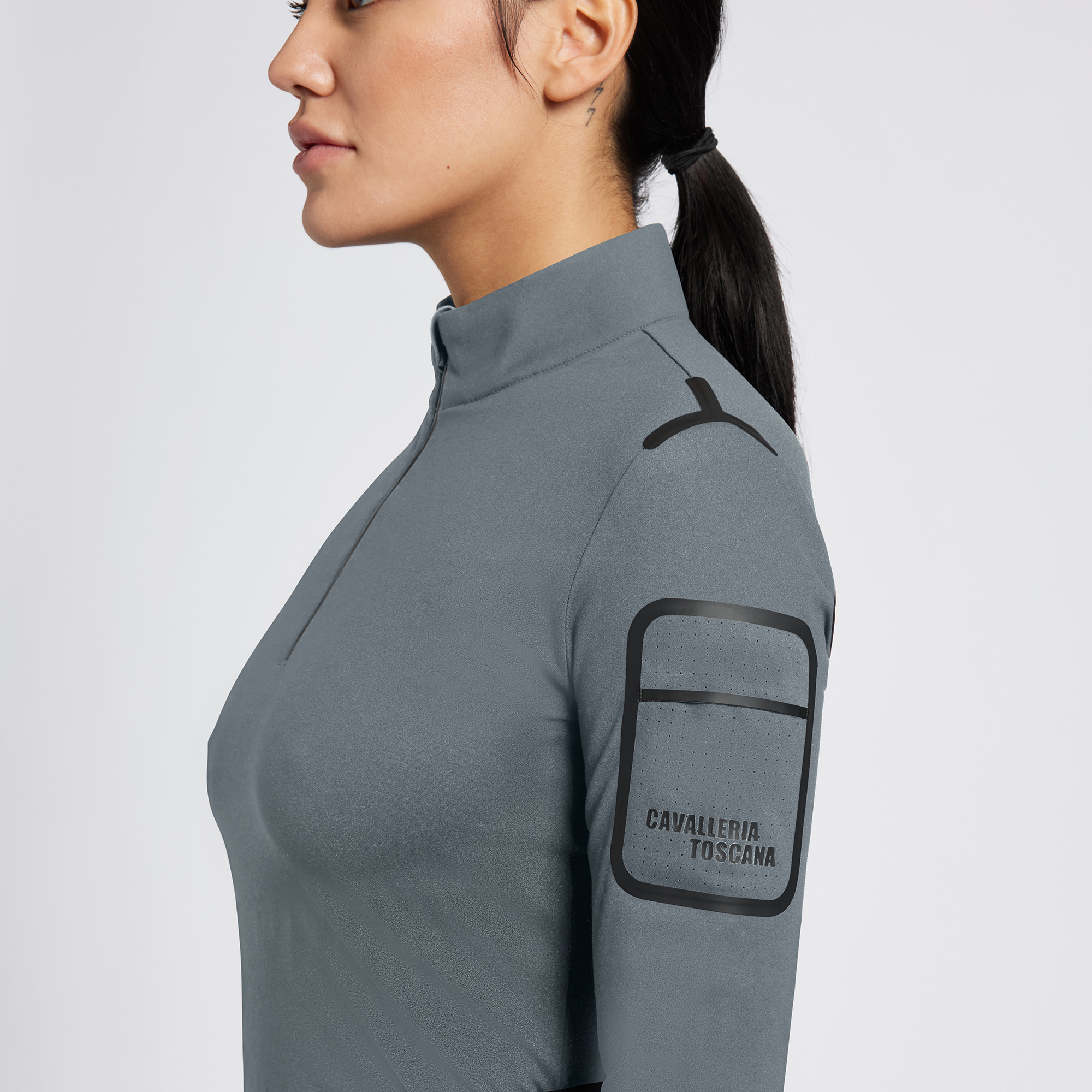 Cavalleria Toscana Dames Turtleneck Jersey Fleece Half Zip - Donkergrijs Cavalleria Toscana Dames Turtleneck Jersey Fleece Half Zip - Donkergrijs
