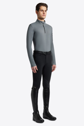 Cavalleria Toscana Men's Turtleneck Jersey Fleece Half Zip - Dark Grey