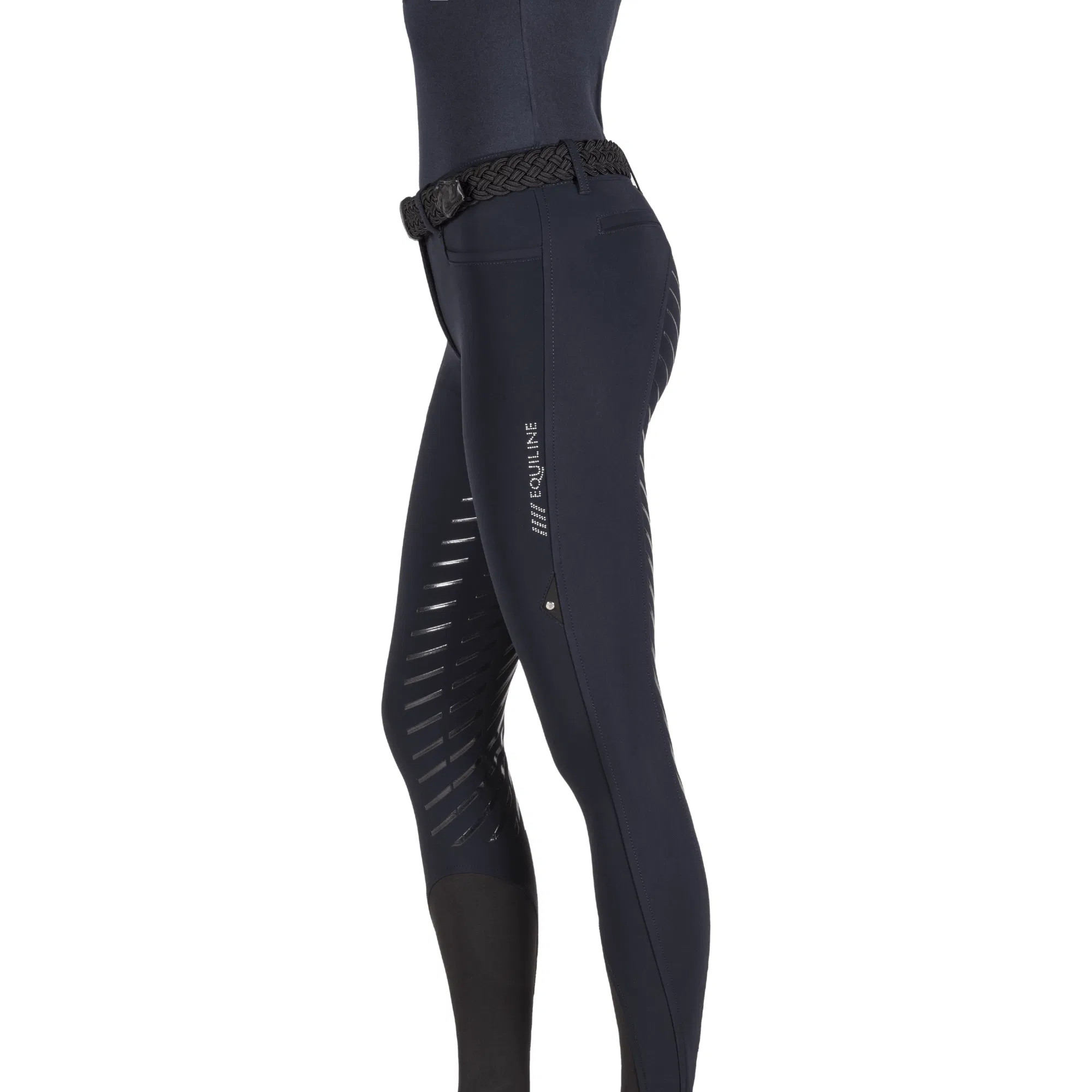 Ridershouse: Equiline Dames Rijbroek Cedar Full Grip - kleuren zwart, wit en blauw