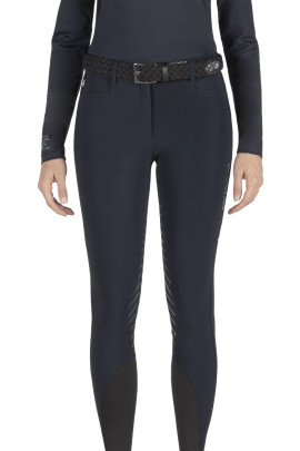 Ridershouse: Equiline Dames Rijbroek Cedar Full Grip - kleuren zwart, wit en blauw
