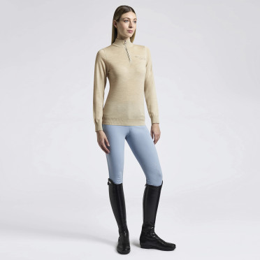 Cavalleria Toscana Dames Sweater Turtleneck Merino Half Zip - Beige