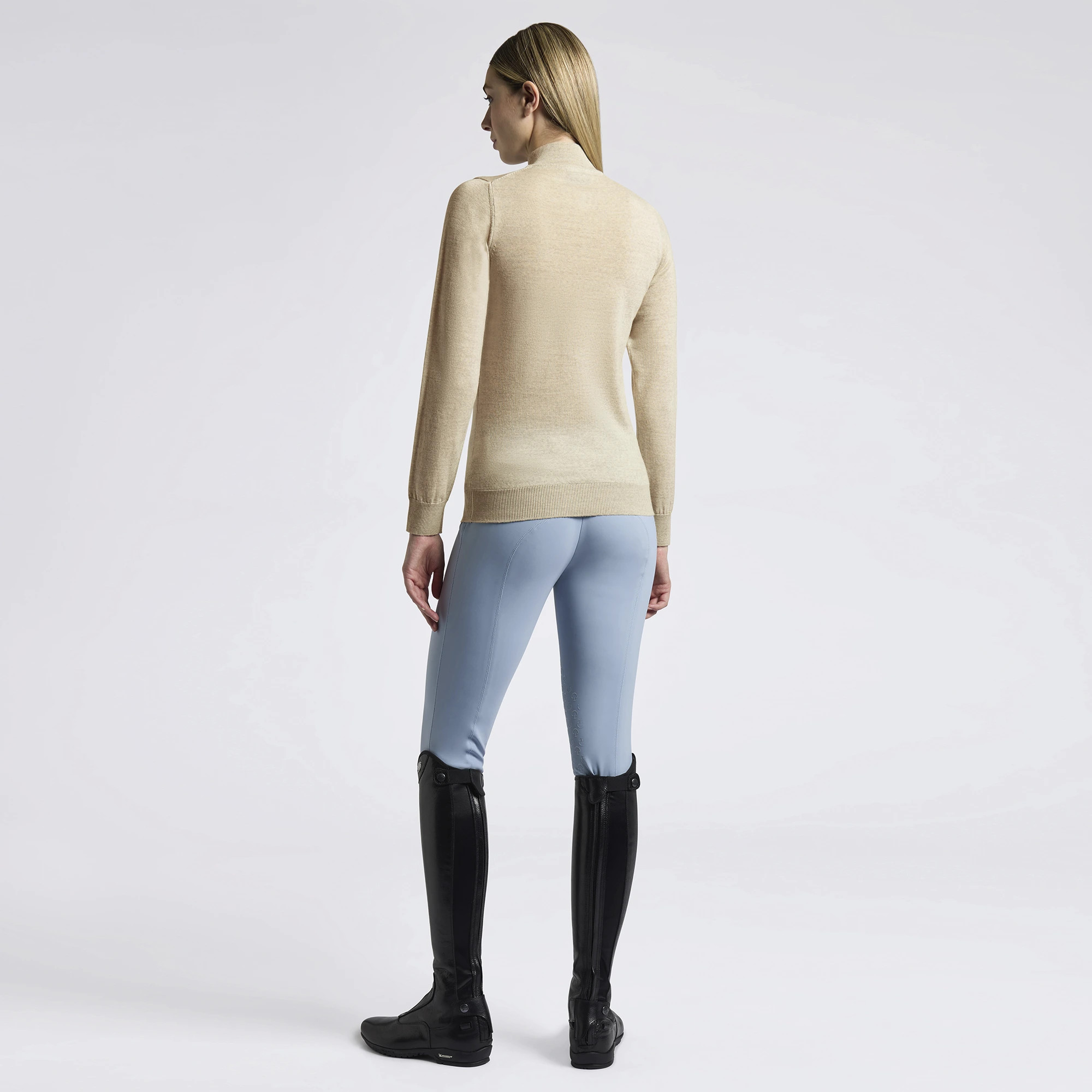 Cavalleria Toscana Dames Sweater Turtleneck Merino Half Zip - Beige