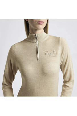 Cavalleria Toscana Dames Sweater Turtleneck Merino Half Zip - Beige