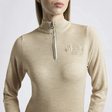 Cavalleria Toscana Dames Sweater Turtleneck Merino Half Zip - Beige