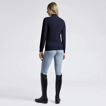 Cavalleria Toscana Dames Sweater Turtleneck Merino Half Zip - Navy