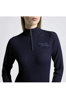 Cavalleria Toscana Women's Sweater Turtleneck Merino Half Zip - Navy