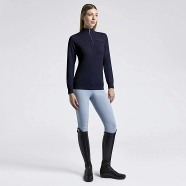 Cavalleria Toscana Dames Sweater Turtleneck Merino Half Zip - Navy