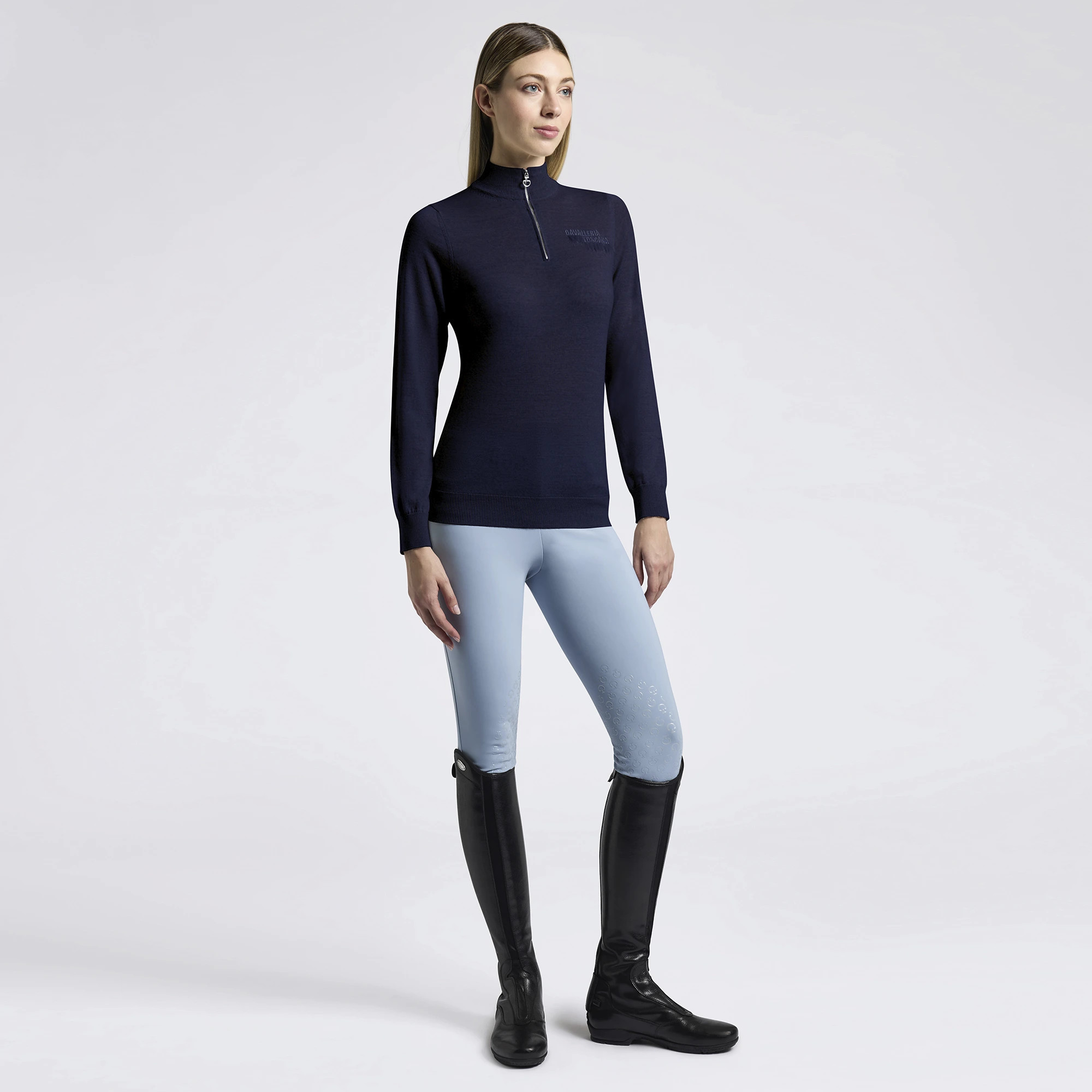 Cavalleria Toscana Dames Sweater Turtleneck Merino Half Zip - Navy