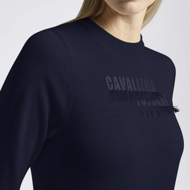 Cavalleria Toscana Women's Sweater Merino Crew Neck - Navy