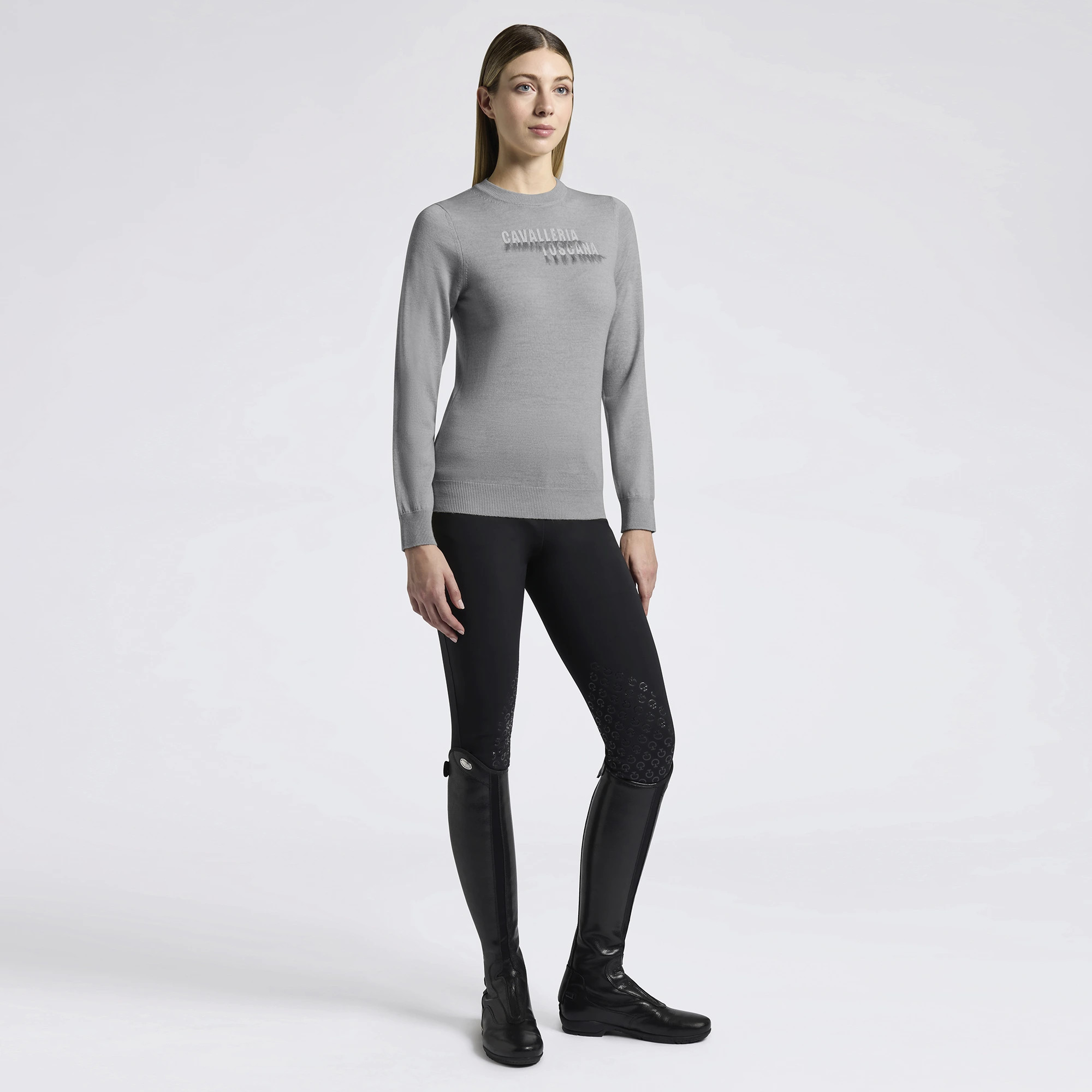 Cavalleria Toscana Dames Sweater Merino Crew Neck - Lichtgrijs