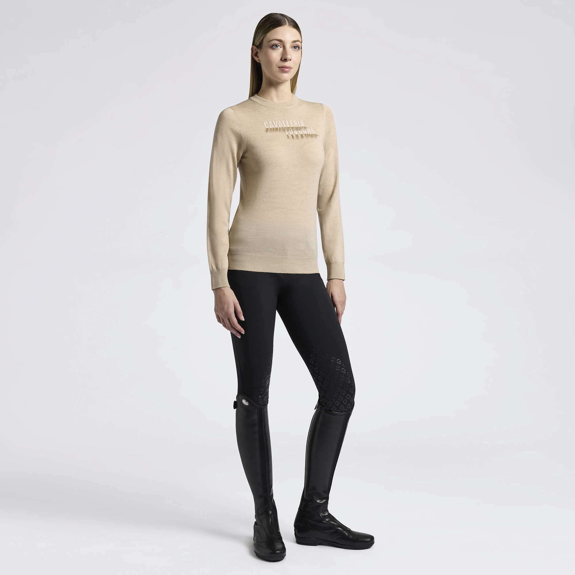 Cavalleria Toscana Dames Sweater Merino Crew Neck - Beige