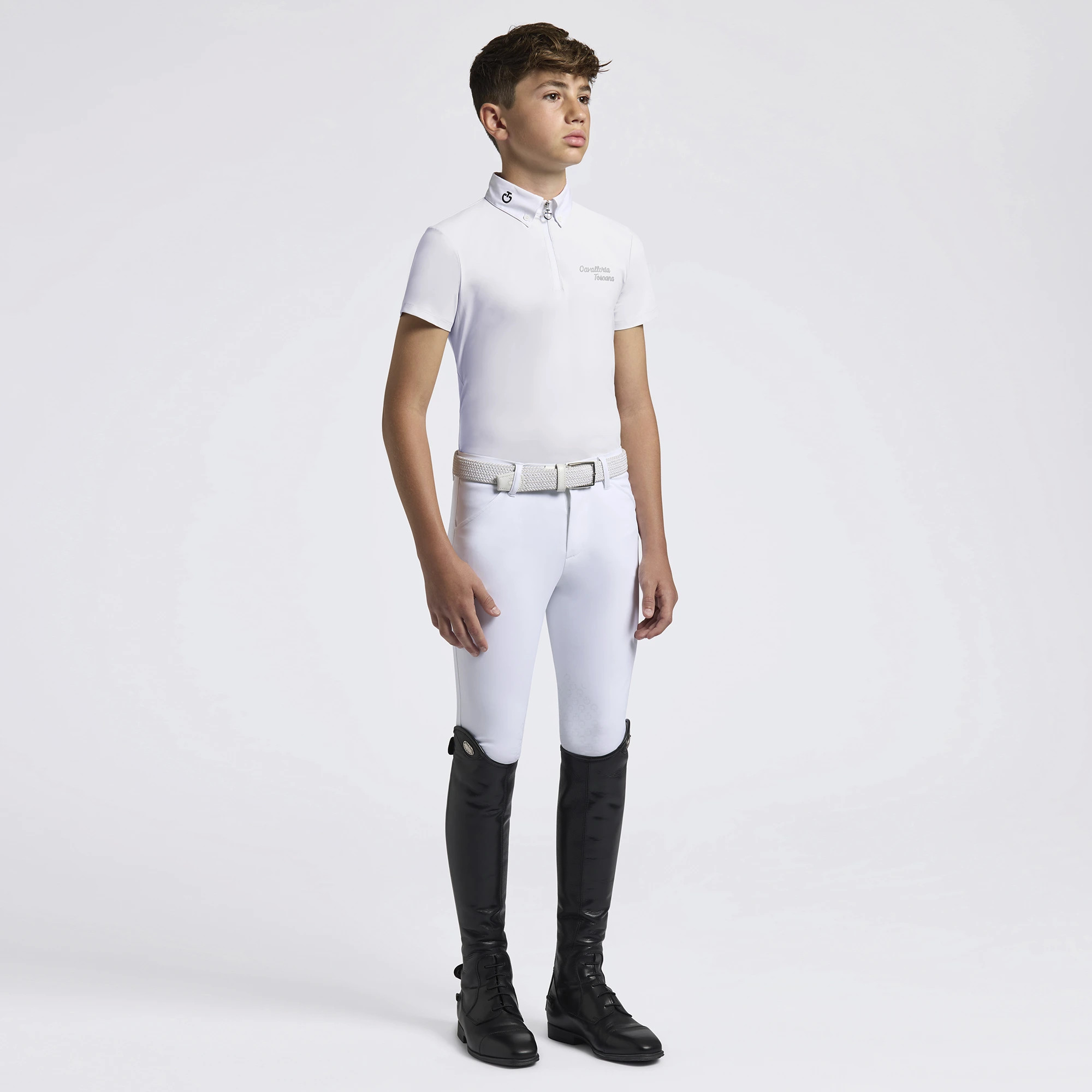 Cavalleria Toscana Boys Competition Shirt Jersey Zip - White
