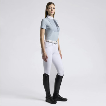 Cavalleria Toscana Dames Wedstrijdshirt Pleated Bib Jersey S/S - Lichtblauw