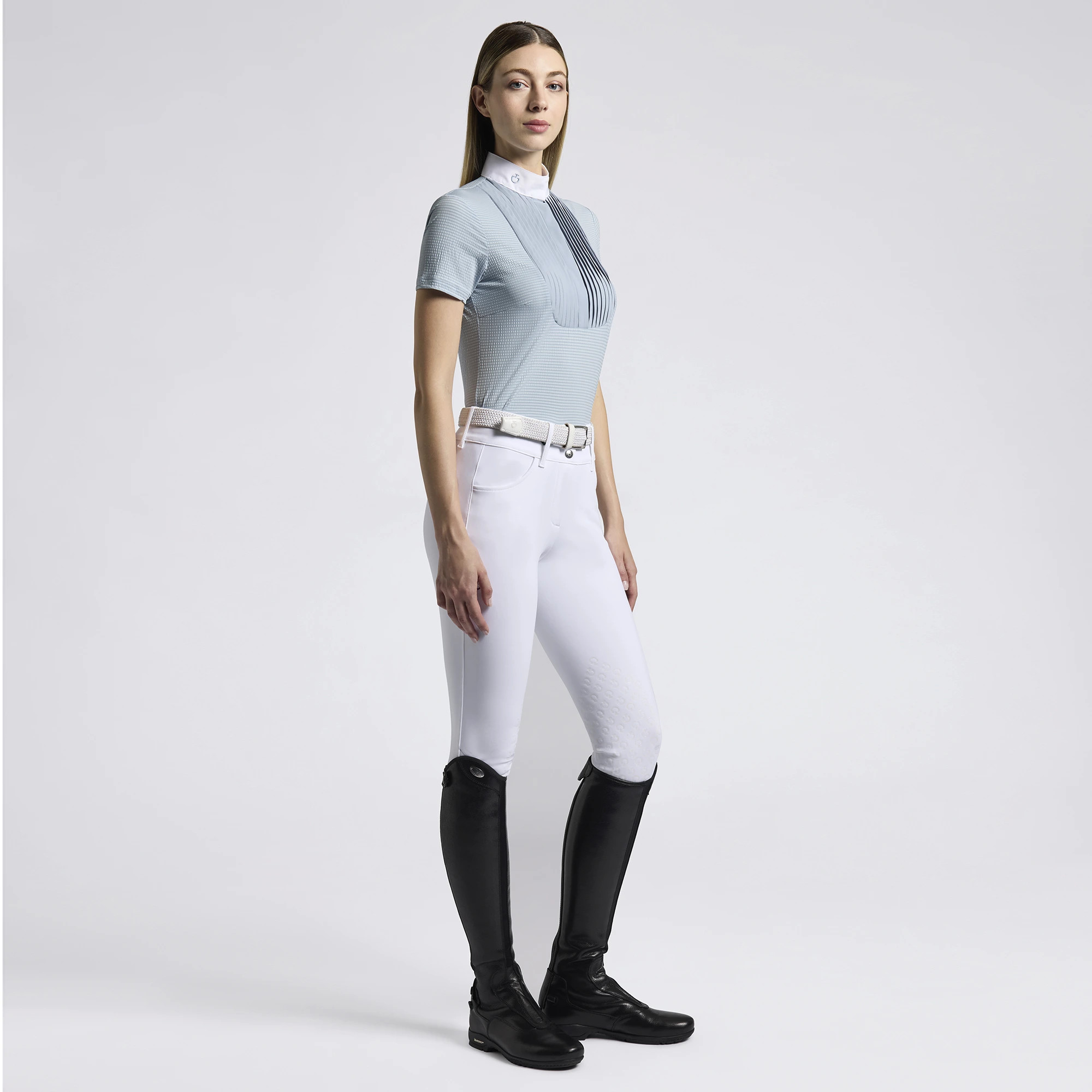 Cavalleria Toscana Dames Wedstrijdshirt Pleated Bib Jersey S/S - Lichtblauw