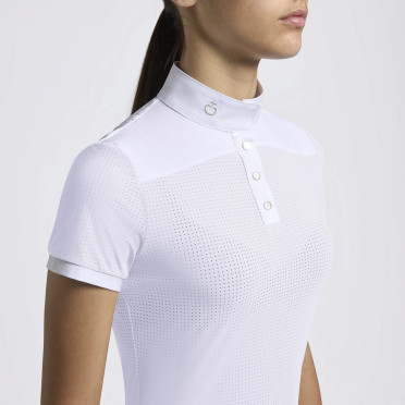 Cavalleria Toscana Girls Competition Shirt Perforated Jersey Inserts S/S - White