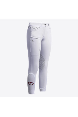 Cavalleria Toscana Meisjes Rijbroek Embroidery Knie Grip - Wit