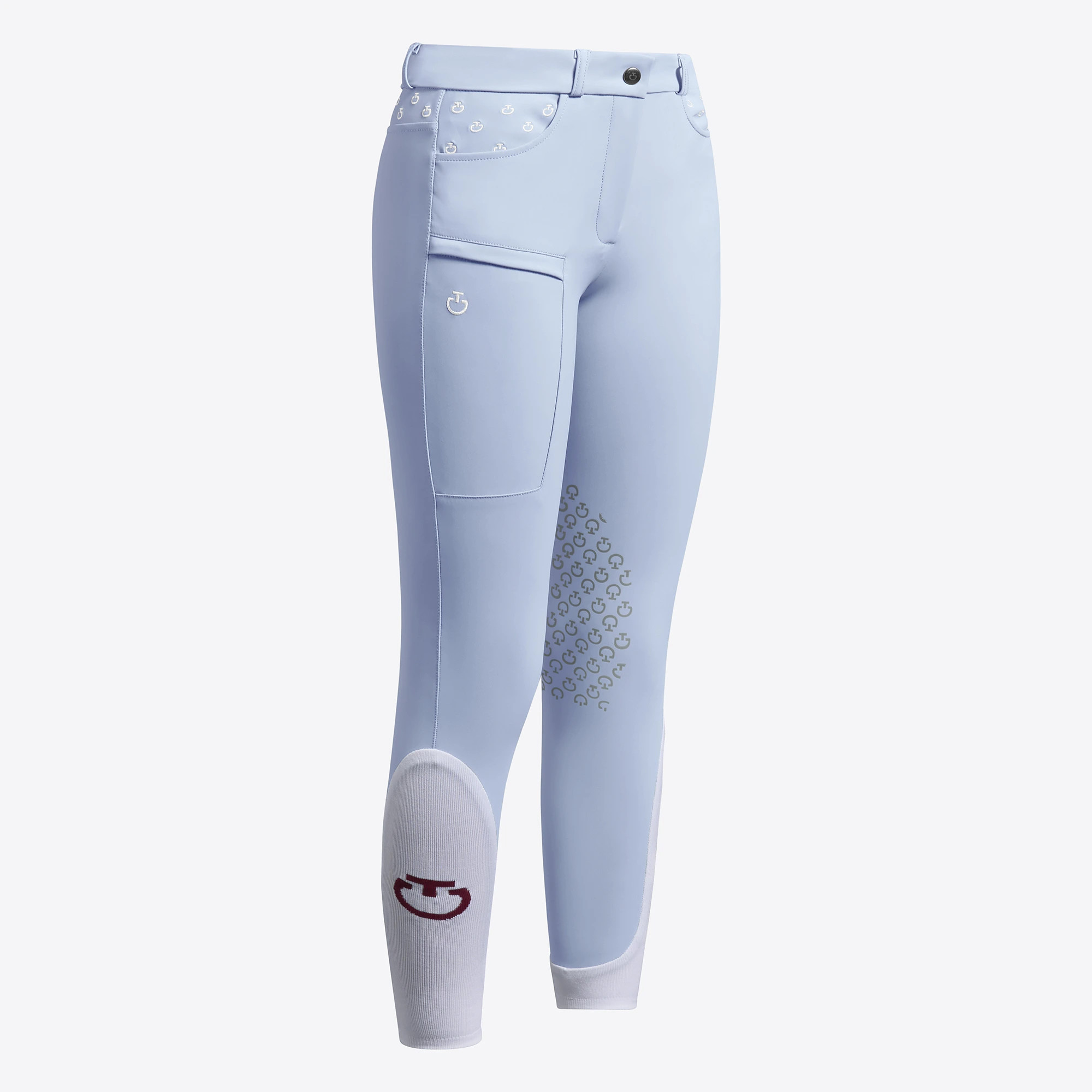 Cavalleria Toscana Girls Riding Breeches Embroidery Knee Grip - Light Blue