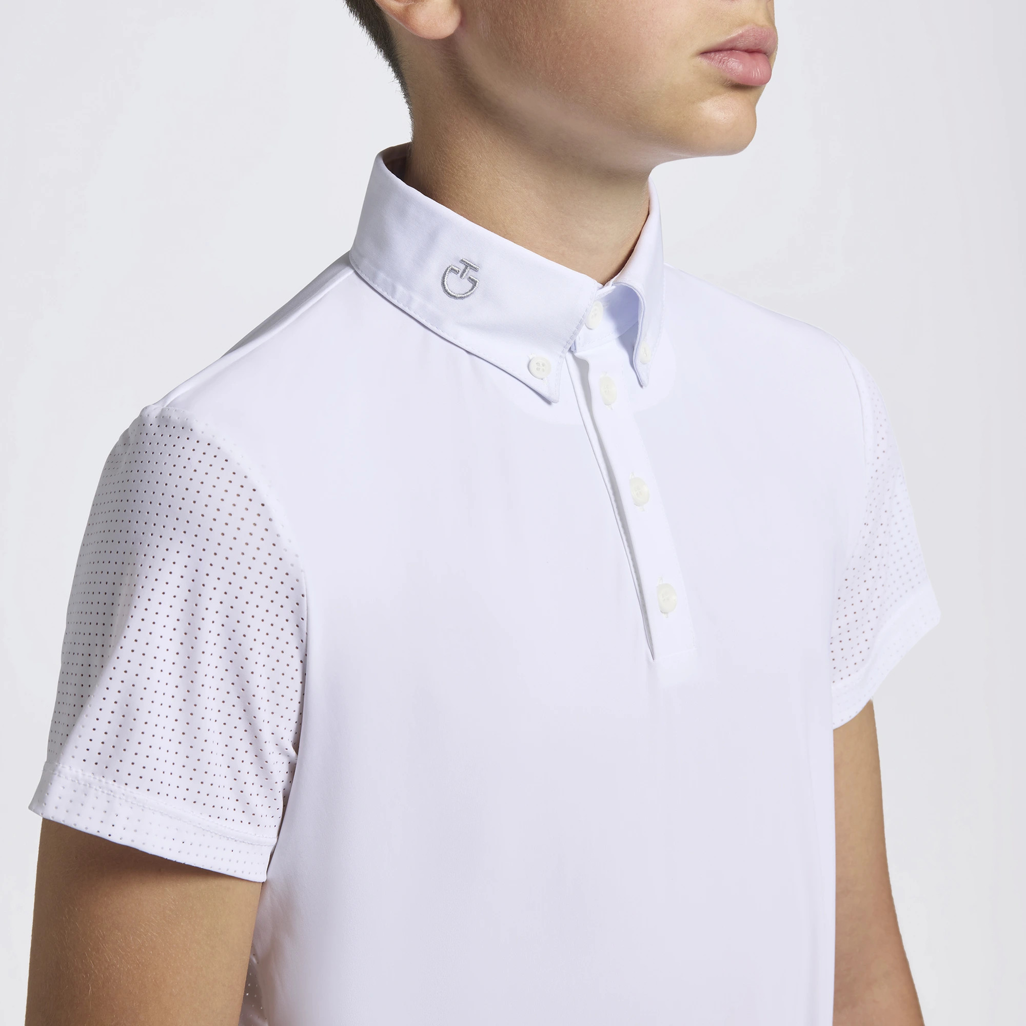 Cavalleria Toscana Jongens Wedstrijdshirt Perforated Jersey Inserts S/S - Wit