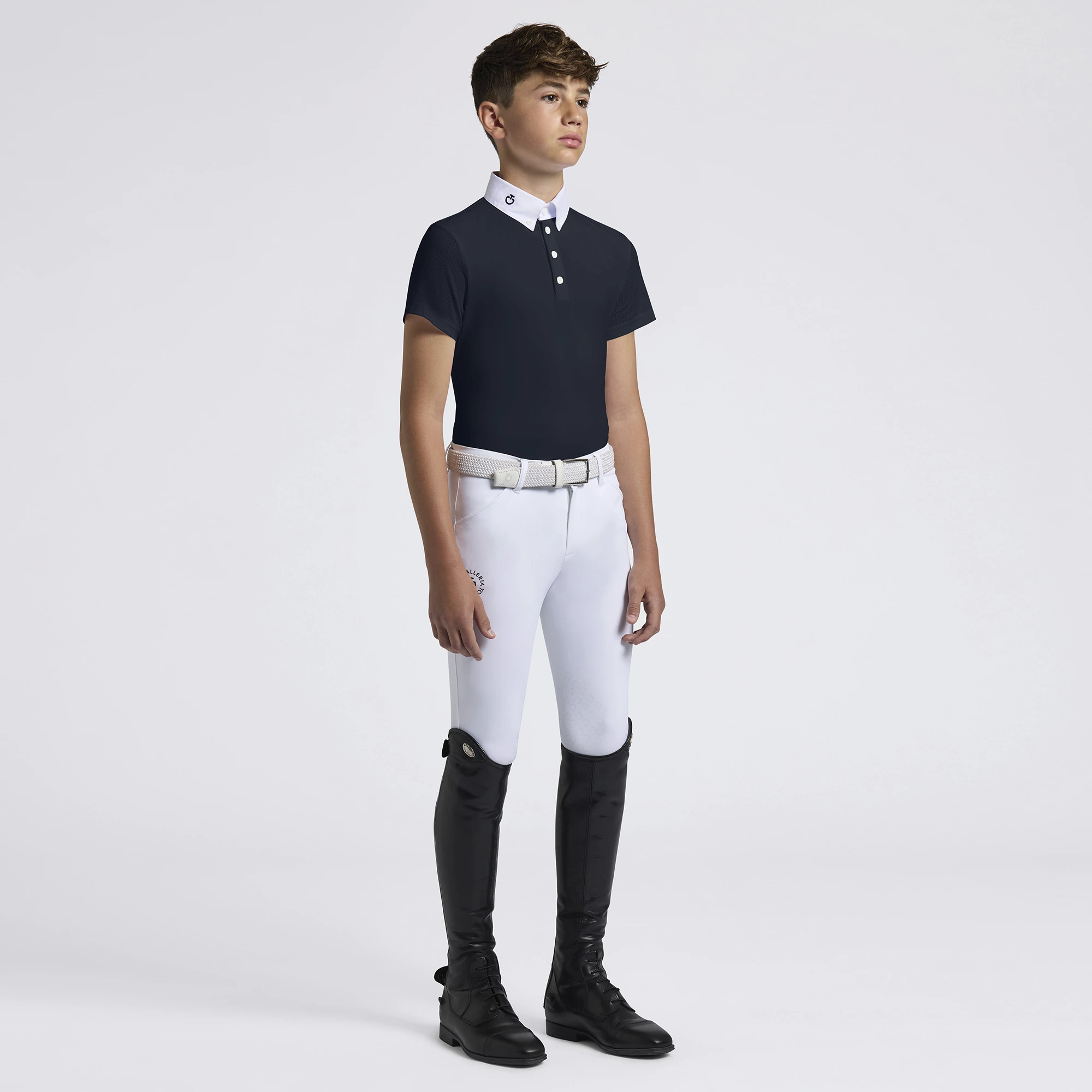 Cavalleria Toscana Jongens Wedstrijdshirt Perforated Jersey Inserts S/S - Navy