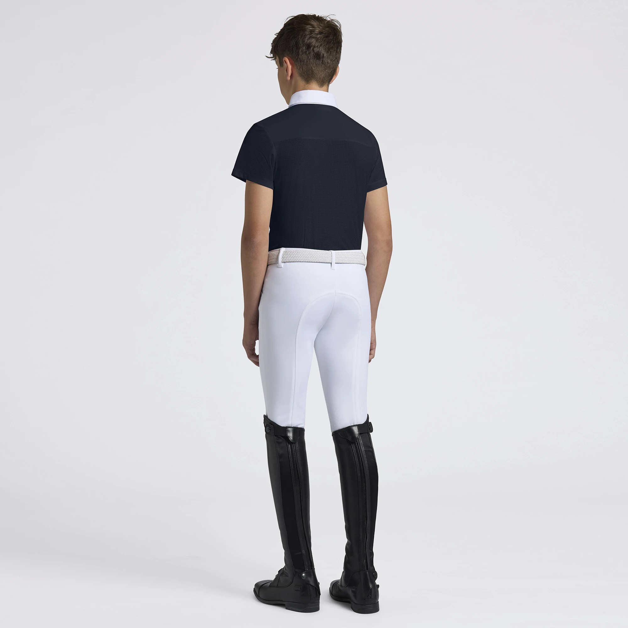 Cavalleria Toscana Boys Competition Shirt Perforated Jersey Inserts S/S - Navy