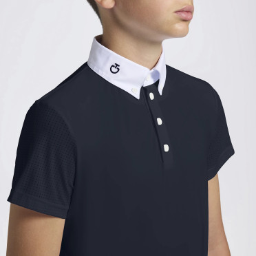 Cavalleria Toscana Jongens Wedstrijdshirt Perforated Jersey Inserts S/S - Navy