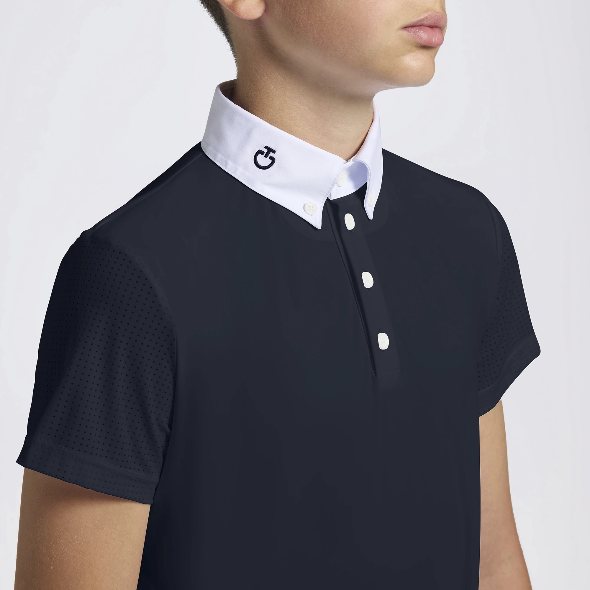Cavalleria Toscana Boys Competition Shirt Perforated Jersey Inserts S/S - Navy