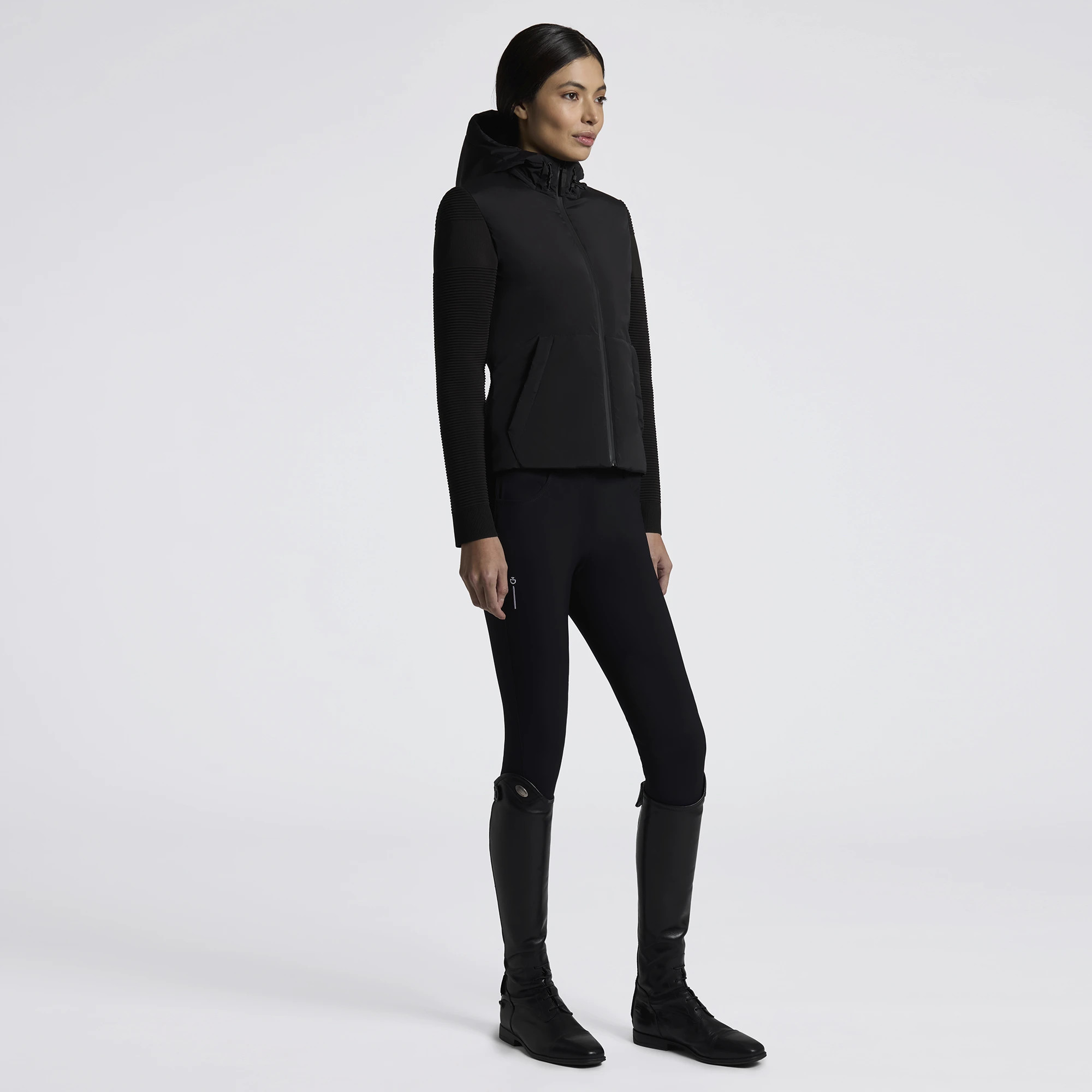 Cavalleria Toscana Dames Jas Padded Nylon Front Tech Knit Sleeves | Zwart Cavalleria Toscana Dames Jas Padded Nylon Front Tech Knit Sleeves | Zwart