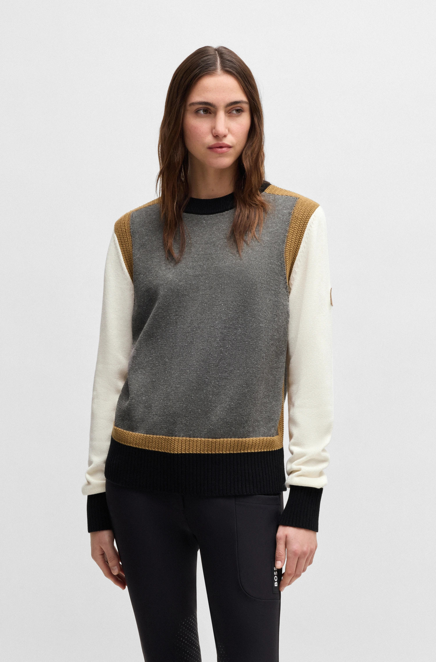 BOSS Equestrian Amira Dames Knitwear Pullover Multi | Grey Melange BOSS Equestrian Amira Dames Knitwear Pullover Multi | Grey Melange