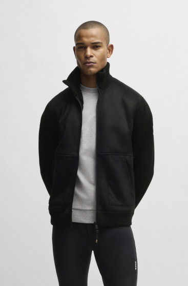 BOSS Equestrian Taylor Mannen Bomber Jas Alcantara | Zwart BOSS Equestrian Taylor Mannen Bomber Jas Alcantara | Zwart