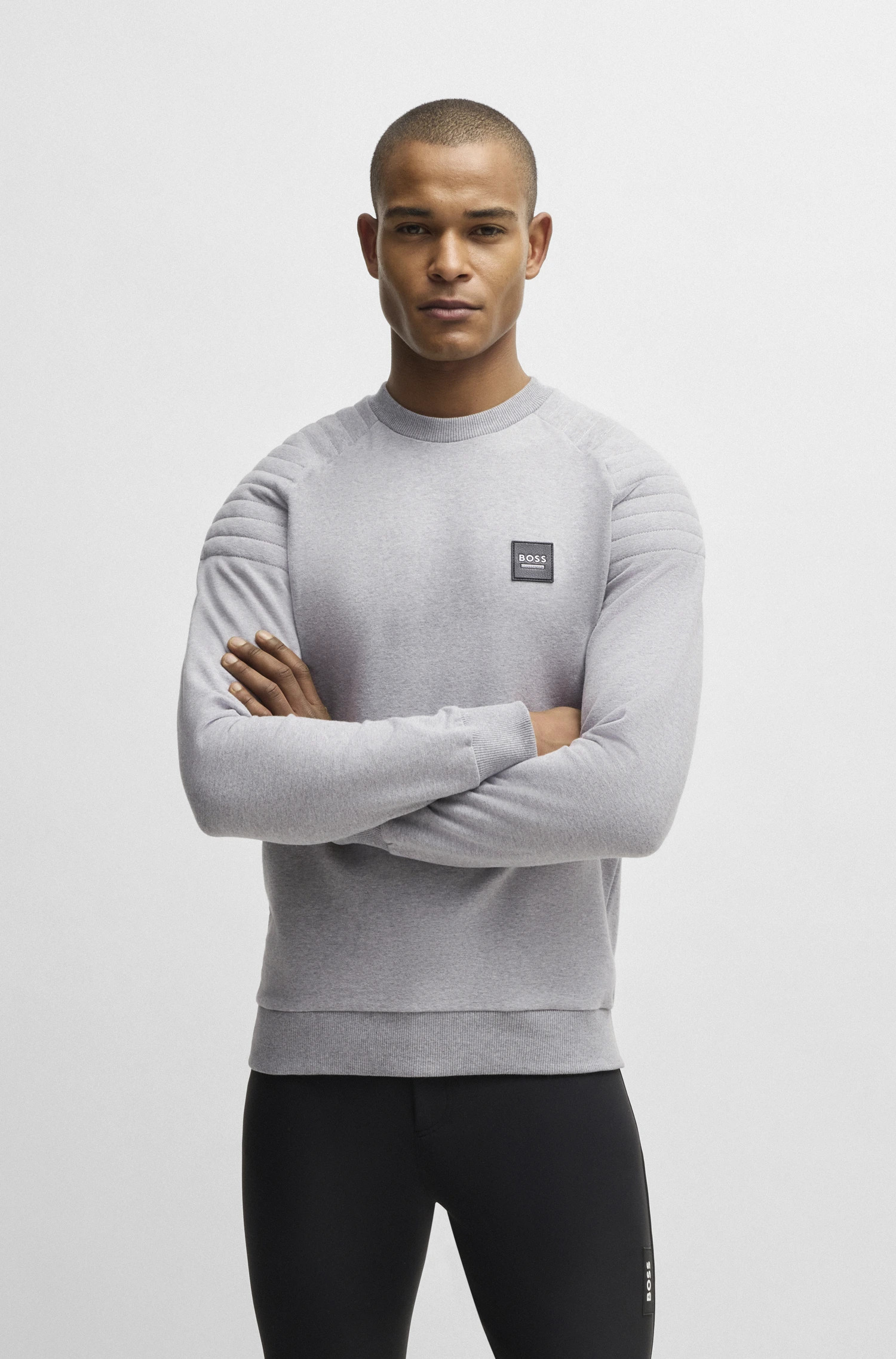 BOSS Equestrian Lex Padded Sweater | Grey Melange BOSS Equestrian Lex Padded Sweater | Grey Melange
