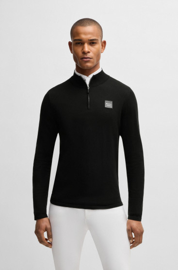 BOSS Equestrian Rouven Half Zip Knitwear Pullover | Zwart BOSS Equestrian Rouven Half Zip Knitwear Pullover | Zwart