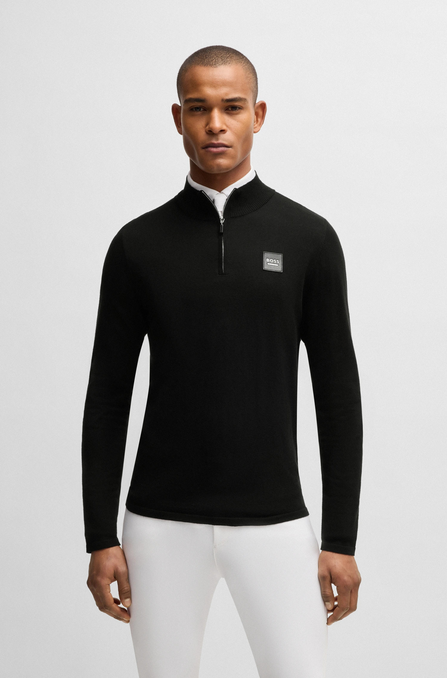 BOSS Equestrian Rouven Half Zip Knitwear Pullover | Black BOSS Equestrian Rouven Half Zip Knitwear Pullover | Black
