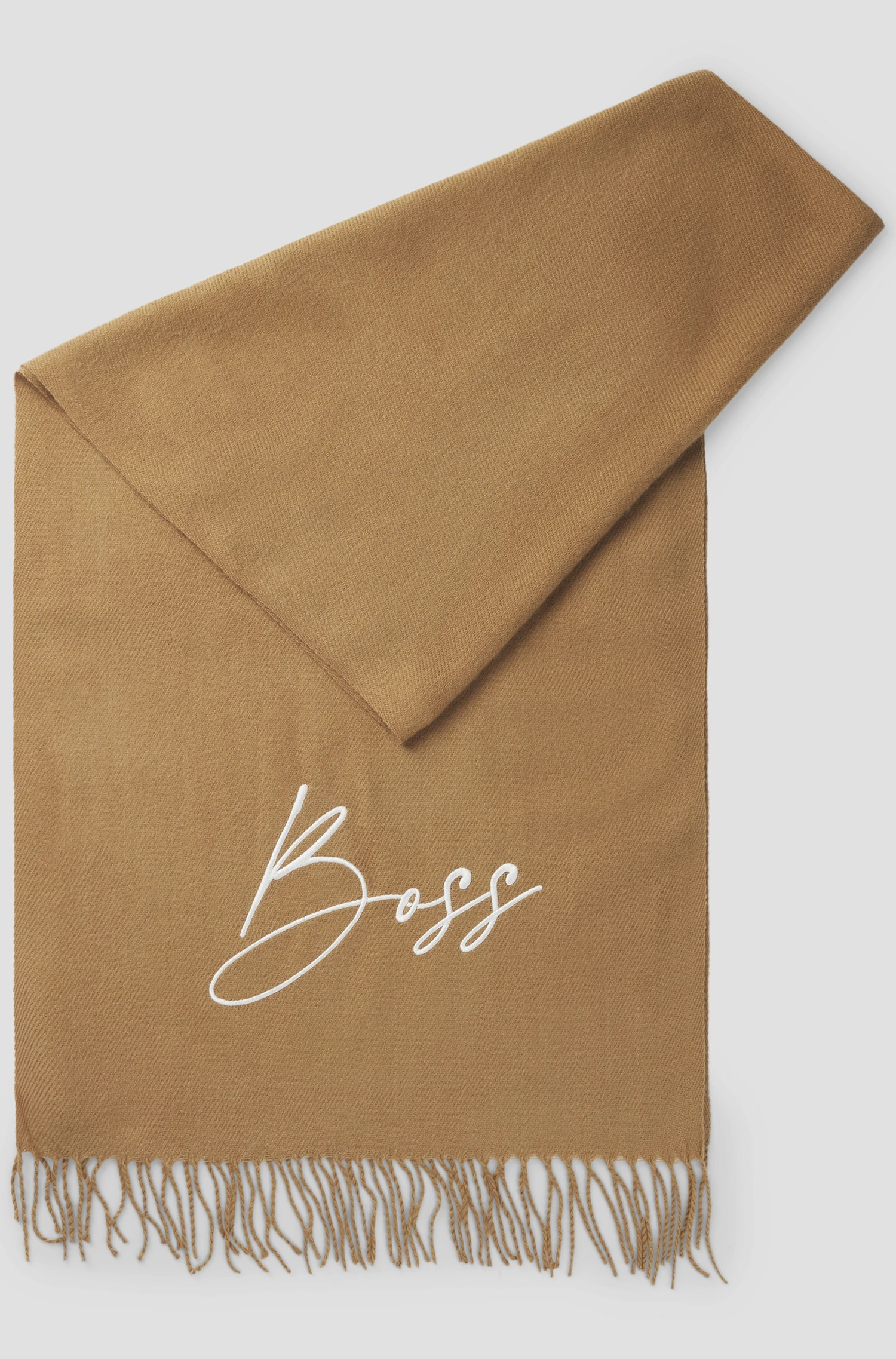 BOSS Equestrian Soft Scarf Camel | Luxe Sjaal met Logo | Shop Nu BOSS Equestrian Soft Scarf Camel | Luxe Sjaal met Logo | Shop Nu