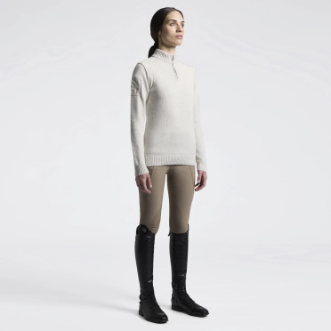 Cavalleria Toscana Dames Virgin Wool Turtleneck Sweater Half Zip | Cream Cavalleria Toscana Dames Virgin Wool Turtleneck Sweater Half Zip | Cream