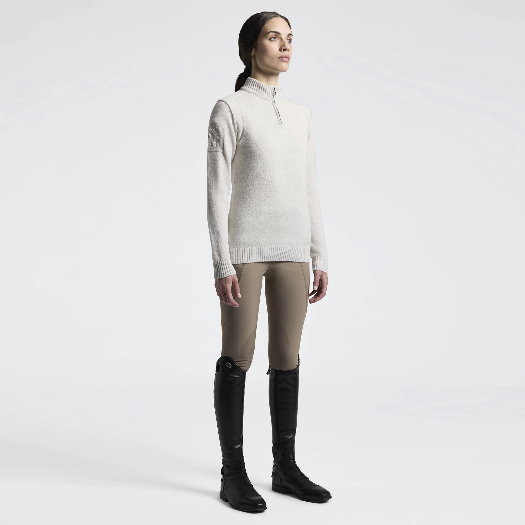 Cavalleria Toscana Women’s Virgin Wool Turtleneck Sweater Half Zip | Cream Cavalleria Toscana Women’s Virgin Wool Turtleneck Sweater Half Zip | Cream