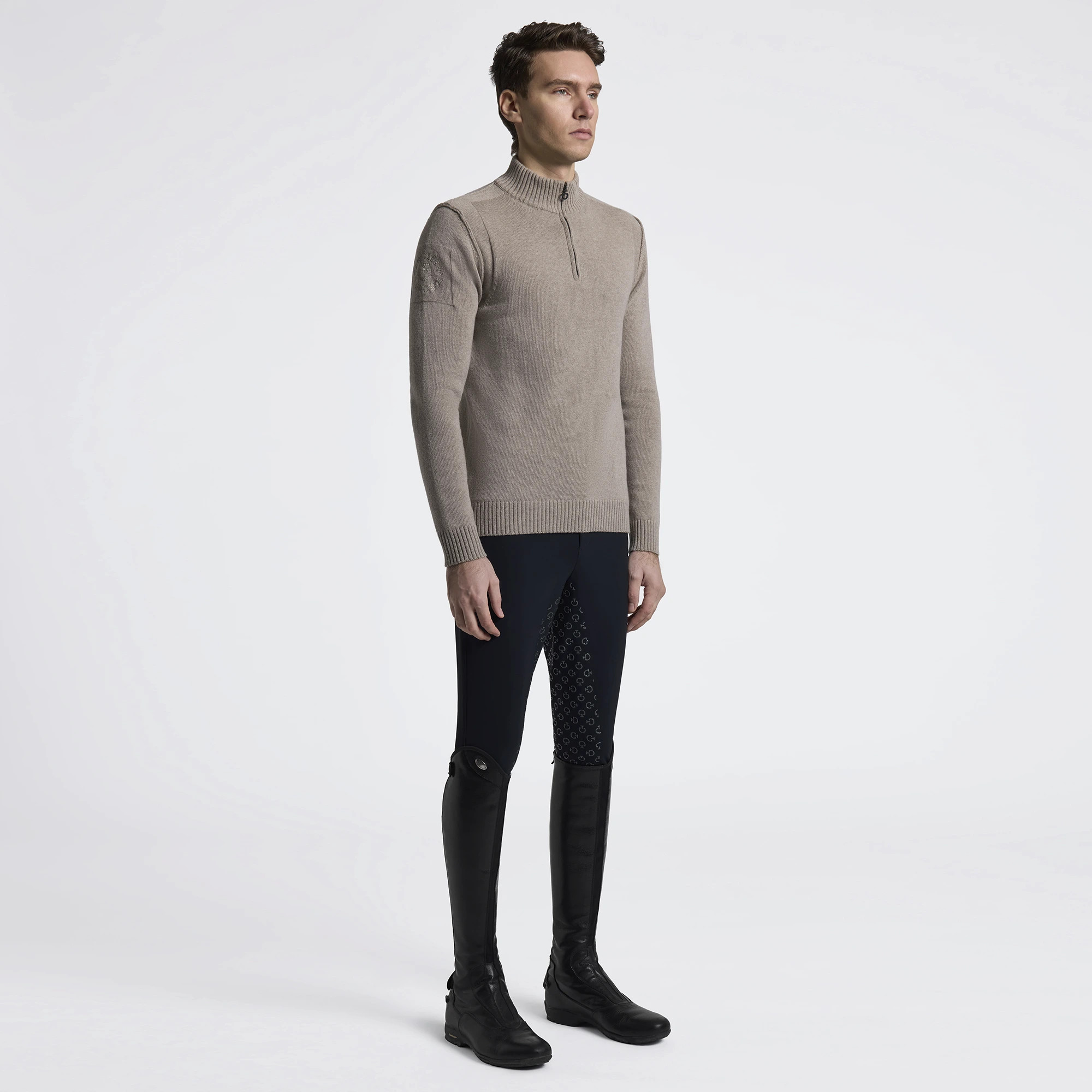 Cavalleria Toscana Mannen Pure Wool Half Zip Sweater | Walnut Cavalleria Toscana Mannen Pure Wool Half Zip Sweater | Walnut
