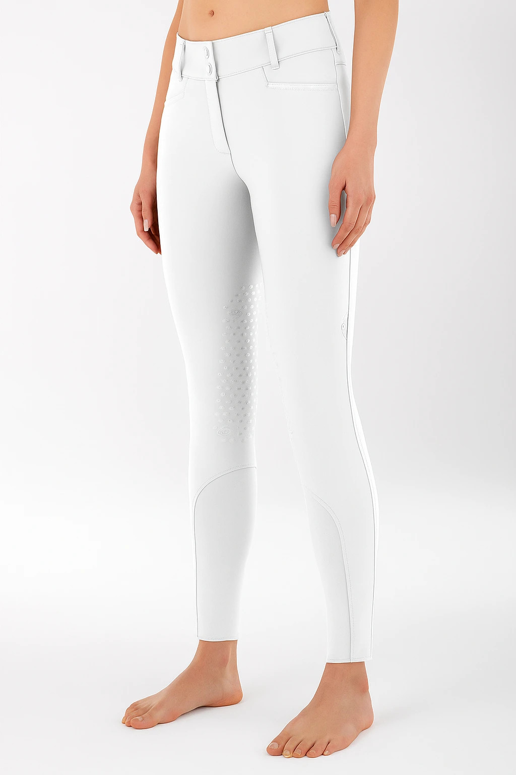Equiline Adellekh Women's Riding Breeches Fleece Knee Grip High Waist | White Equiline Adellekh Women's Riding Breeches Fleece Knee Grip High Waist | White