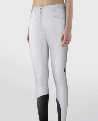 Equiline Adellekh Women's Riding Breeches Fleece Knee Grip High Waist | White Equiline Adellekh Women's Riding Breeches Fleece Knee Grip High Waist | White