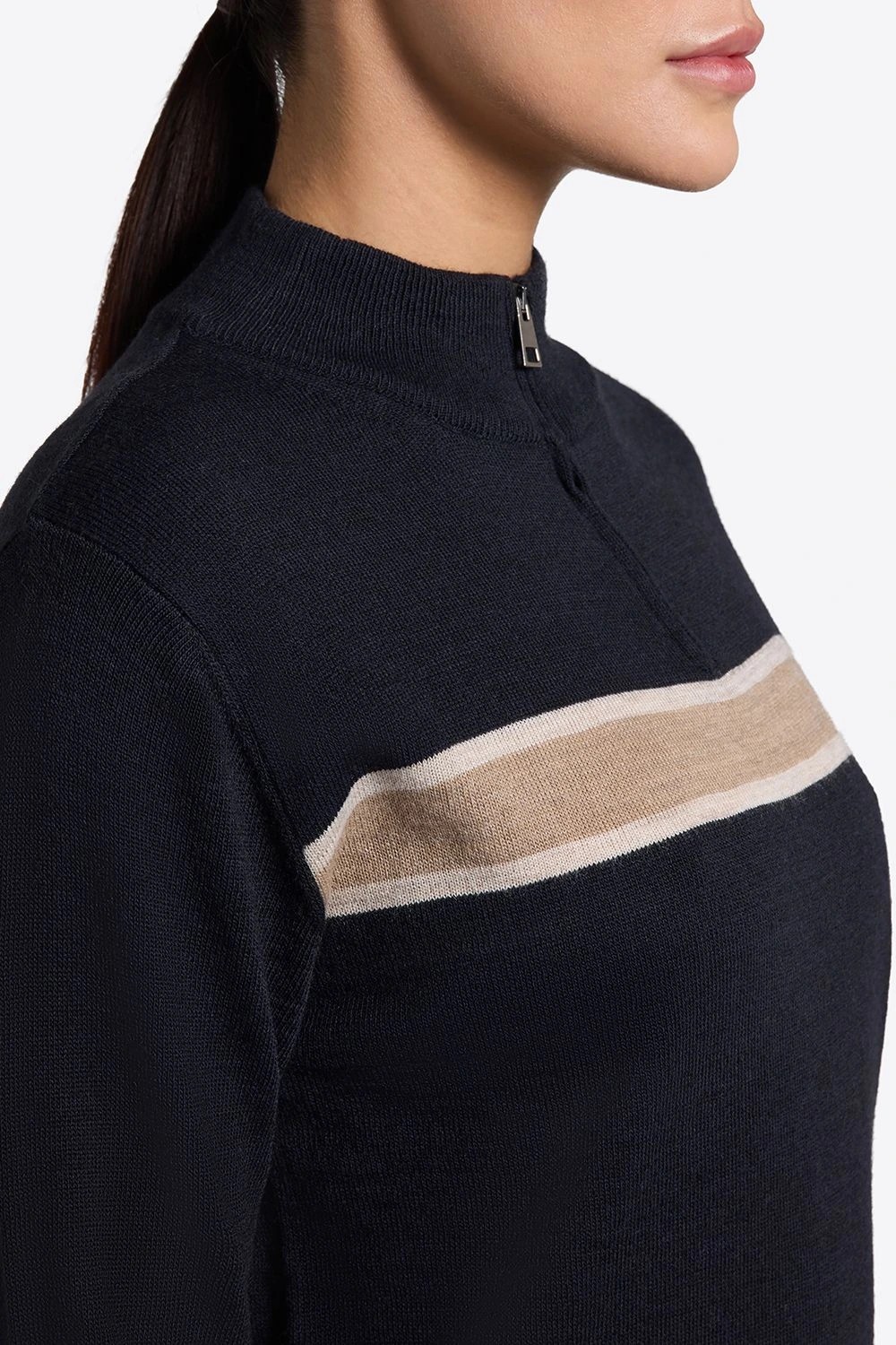 RG Italy Wool Blend Half Zip Sweater | Donkerblauw met Beige Detail | Warme Wintertrui RG Italy Wool Blend Half Zip Sweater | Donkerblauw met Beige Detail | Warme Wintertrui