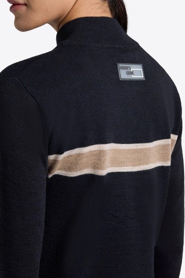 RG Italy Wool Blend Half Zip Sweater | Donkerblauw met Beige Detail | Warme Wintertrui RG Italy Wool Blend Half Zip Sweater | Donkerblauw met Beige Detail | Warme Wintertrui